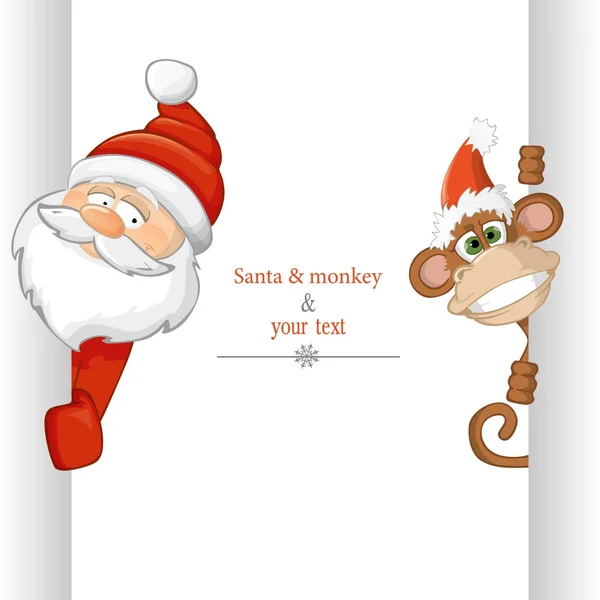 Noel Baba ve komik maymun — Stok Vektör