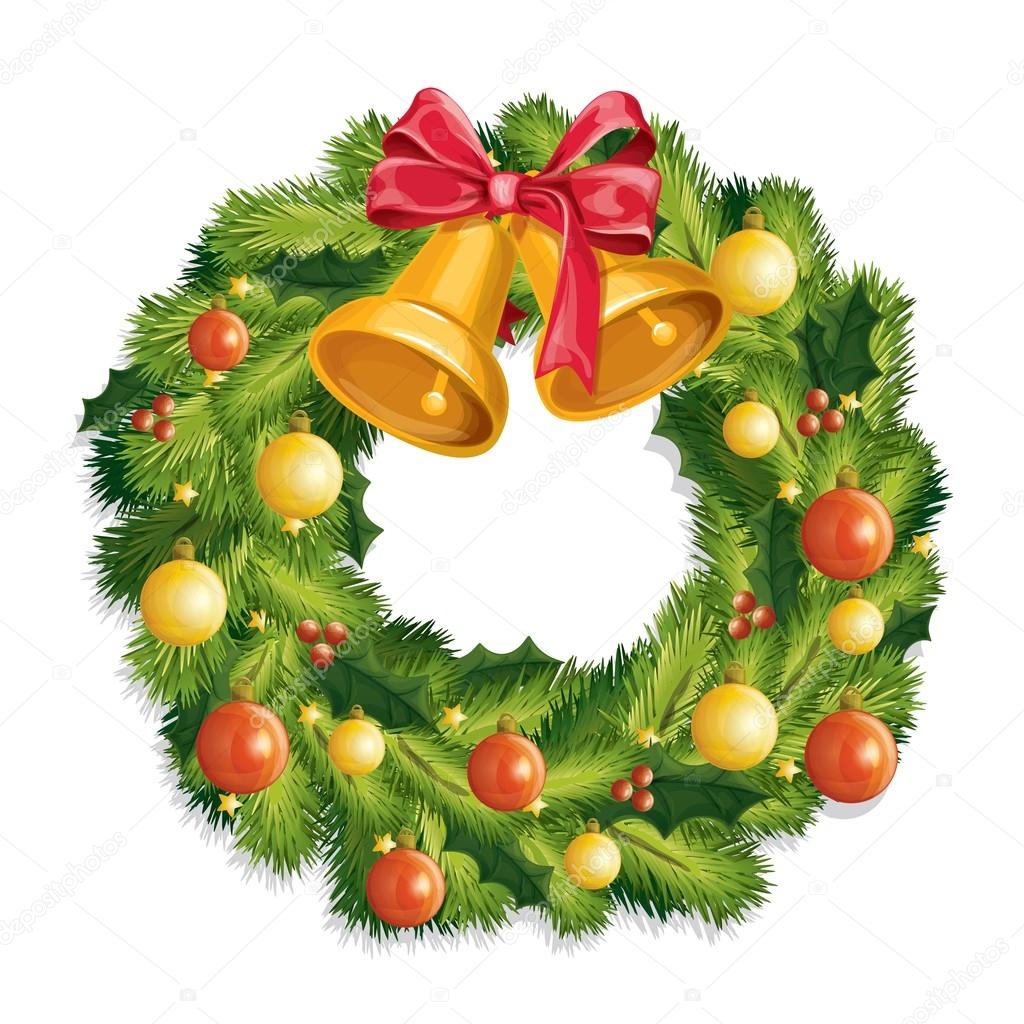 Christmas wreath with two bells and red bow