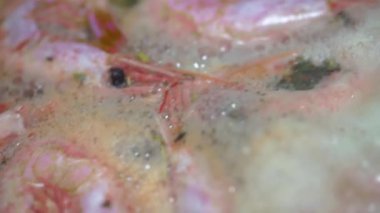 Limonlu karides ve tencerede haşlanmış sarımsak. HD