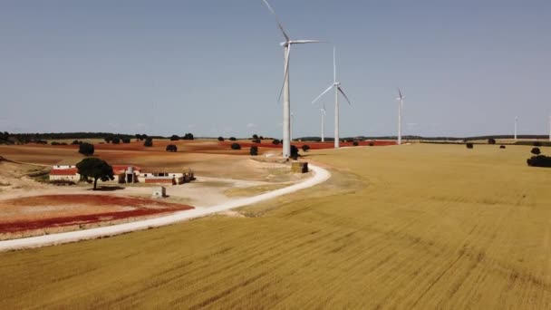 Aerial Drone Shot Flying Wide View Wind Energy Wind Turbine — Vídeo de stock