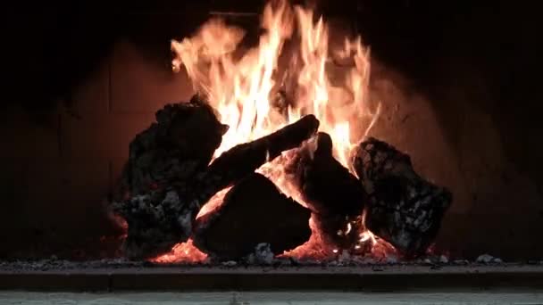 Estática Chimenea Tiro Con Leños Madera Ardiendo Interior Restaurante Fuego — Vídeo de stock