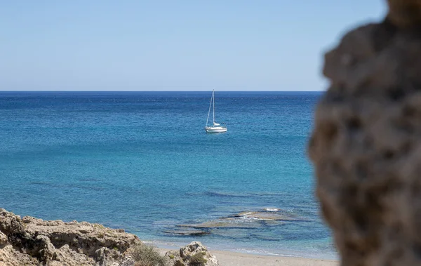 Yacht Aegean Sea Clear Blue Water Beach Boat South Crete — Stock Photo, Image