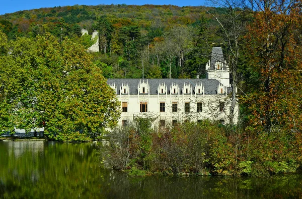 Austria Castello Hernstein Rovina Bassa Austria Con Stagno Foresta Autunnale — Foto Stock