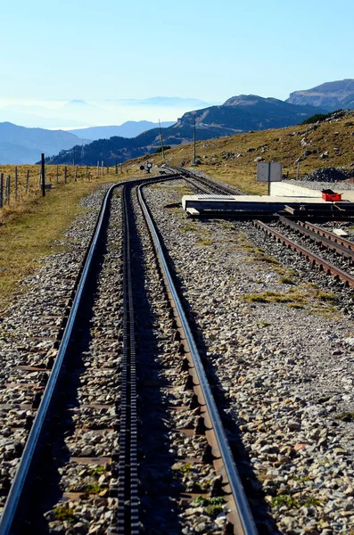 Áustria Trilhos Cremalheira Ferroviária Montanha Schneeberg — Fotografia de Stock