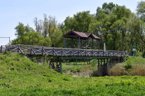 Áustria Ponte Histórica Reconstruída Andau Sobre Rio Einserkanal Destruída Pelos — Fotografia de Stock
