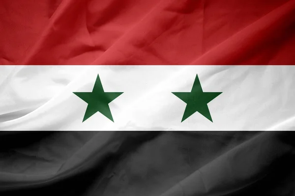 Sluiten Van Nationale Vlag Van Syrië Wapperend Wind — Stockfoto