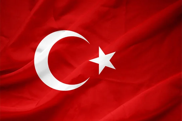 Zbliżenie Falistej Lśniącej Flagi Tureckiej — Zdjęcie stockowe