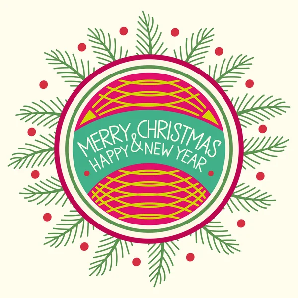 Çam dalları, çizgiler ve topları Noel düzenlenmesi.