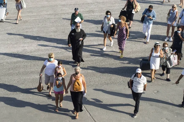 August 2021 Paros Griechenland Menschen Bord Einer Fähre Hafen Von — Stockfoto