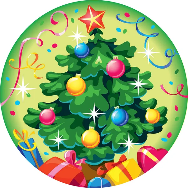 Christmas Composition Circle Christmas Tree — Stock Vector