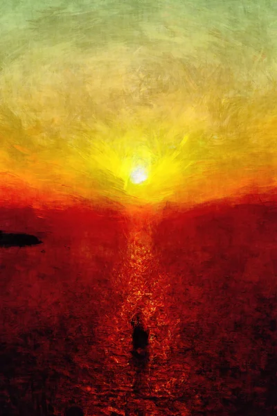Szép naplemente csodálatos képzőművészeti olajfestmény — Stock Fotó