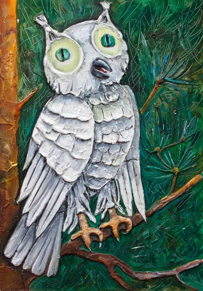 Біла сова з зеленими очима — стокове фото