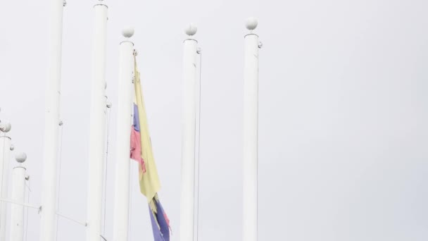 Παλιά Και Σπασμένη Σημαία Της Κολομβίας Κυματίζει Μια Σημαία — Αρχείο Βίντεο