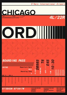 Chicago Havaalanı Kalkış ve Varış işareti, Stok Vektör İllüstrasyon: T-Shirt Tasarım / Baskı Tasarım / Uluslararası Havaalanı