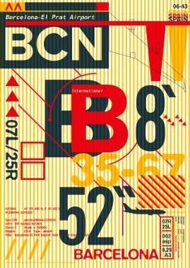 Barselona'da Havaalanı Kalkış ve Varış tabelası, Stok Vektör İllüstrasyon: T-Shirt Tasarım / Baskı Tasarımı / Uluslararası Havaalanı
