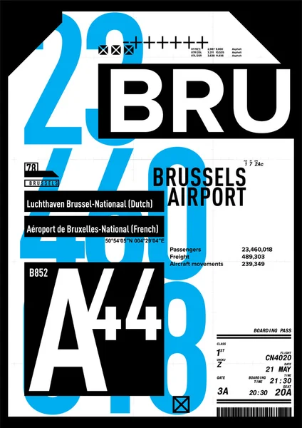 Partida do aeroporto e sinal de chegada em BRUSSELS, Stock Vector Ilustração: T-Shirt Design / Print Design / Aeroporto Internacional —  Vetores de Stock