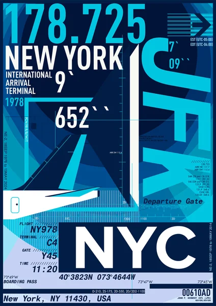 Sinal de partida e chegada do aeroporto na NOVA IORQUE, Stock Vector Ilustração: T-Shirt Design / Print Design / Aeroporto Internacional —  Vetores de Stock