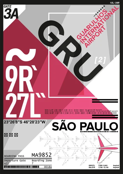 Partida do aeroporto e sinal de chegada no SAO PAULO, Stock Vector Ilustração: T-Shirt Design / Print Design / Aeroporto Internacional — Vetor de Stock