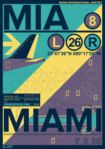 Partida do aeroporto e sinal de chegada no MIAMI, Stock Vector Ilustração: T-Shirt Design / Print Design / Aeroporto Internacional —  Vetores de Stock