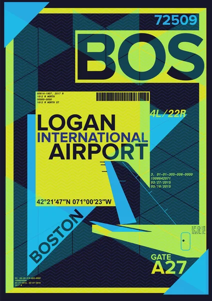 Partida do aeroporto e sinal de chegada em BOSTON, Stock Vector Ilustração: T-Shirt Design / Print Design / Aeroporto Internacional —  Vetores de Stock