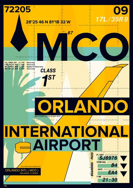 Partida do aeroporto e sinal de chegada em ORLANDO, Stock Vector Ilustração: T-Shirt Design / Print Design / Aeroporto Internacional —  Vetores de Stock