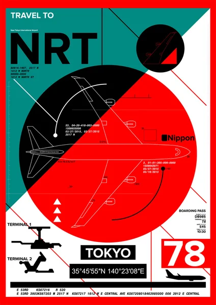 Partida do aeroporto e sinal de chegada no TOKYO, Stock Vector Ilustração: T-Shirt Design / Print Design / Aeroporto Internacional — Vetor de Stock