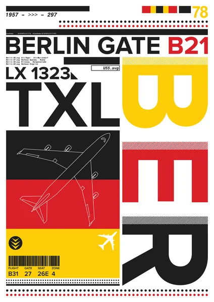 Partida do aeroporto e sinal de chegada em BERLIN, Stock Vector Ilustração: T-Shirt Design / Print Design / Aeroporto Internacional —  Vetores de Stock