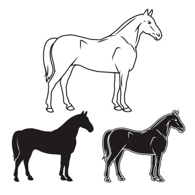 Hand drawn horse set. Vector illustration