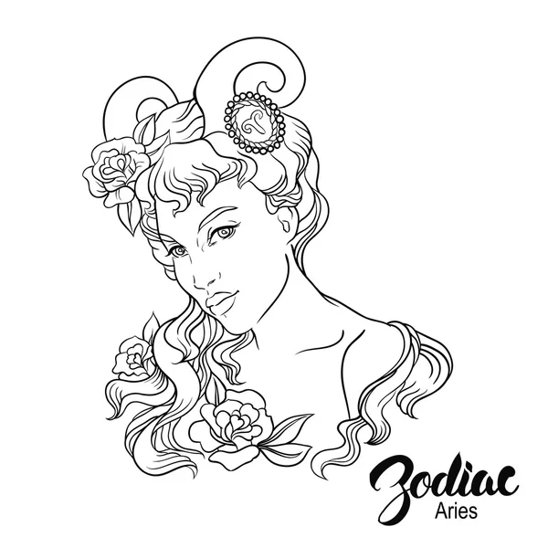 Zodiaque. Illustration vectorielle du Bélier en tant que fille. Isolé sur blanc — Image vectorielle