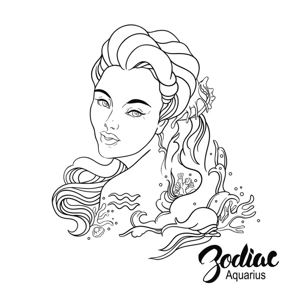 Zodiac. Vector illustration of Aquarius as girl with flowers. — Stock Vector