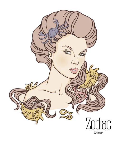 Zodiac. Vector illustration of Cancer as girl with flowers. — Stockový vektor