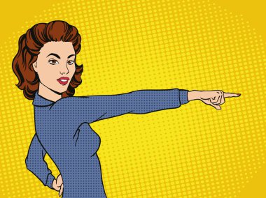 Başarılı bir iş kadını parmağını gösteriyor. Vektör