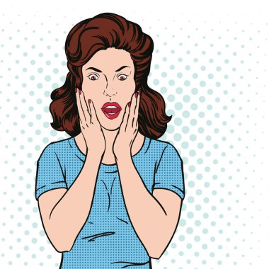 Kadın şaşırdı. Pop art çizgi roman vektör illüstrasyon