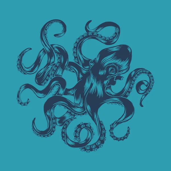 Octopus hand dras vektor illustration. Graverade vektor bläckfisk — Stock vektor