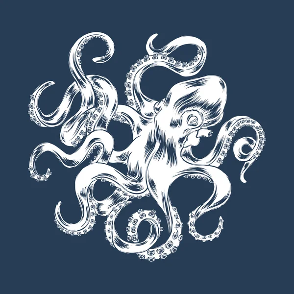 Octopus hand dras vektor illustration. Graverade vektor bläckfisk — Stock vektor