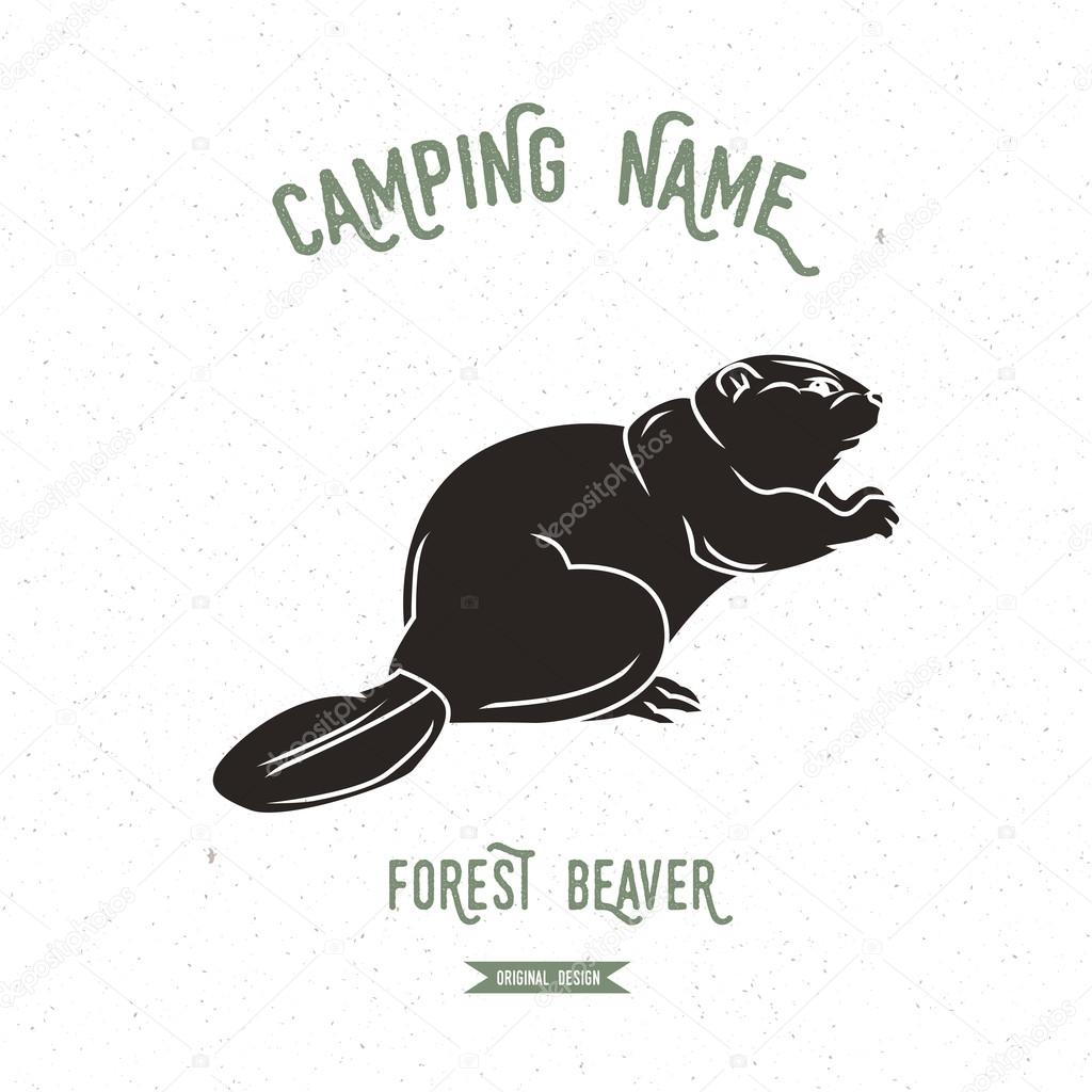 Forest beaver vector illustration. European animals silhouettes vintage. Camping logo design.