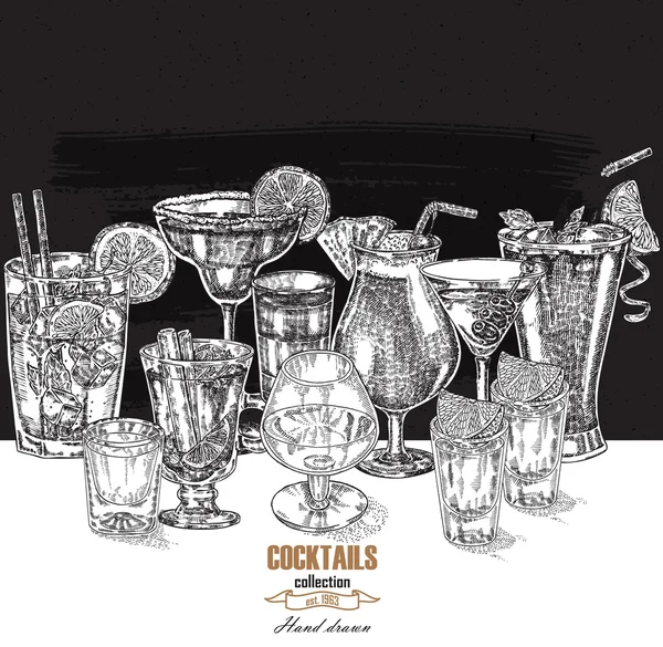 Ручной рисунок напитков. Векторный дизайн винтажных напитков — стоковый вектор