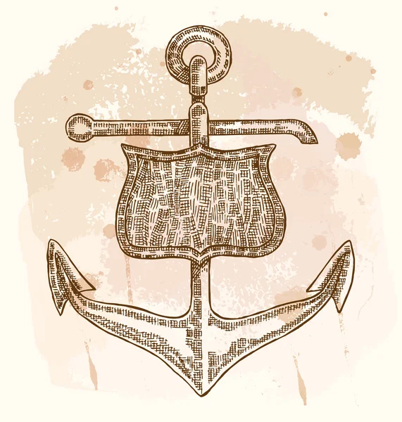 Hand drawn anchor on vintage background. Vector sketch — Stock Vector