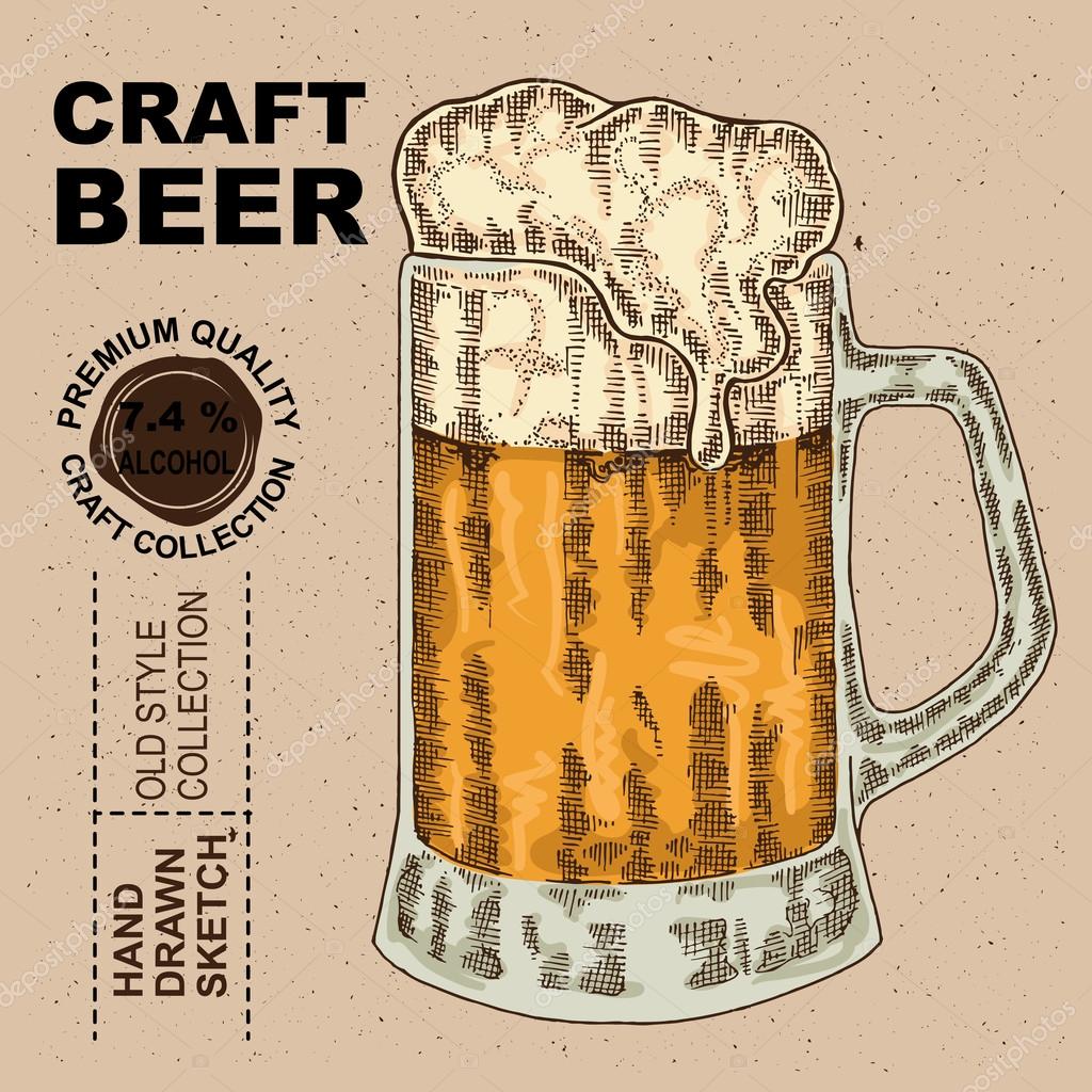 手には ビールとグラスが描かれました アルコール ドリンク スケッチ ベクトル ストックベクター C Jka