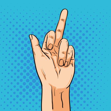 Vektör el itme orta parmak. Pop sanat komik çizimde