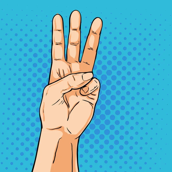 Vektorhand. Finger zeigen drei. Illustration in der Pop Art — Stockvektor
