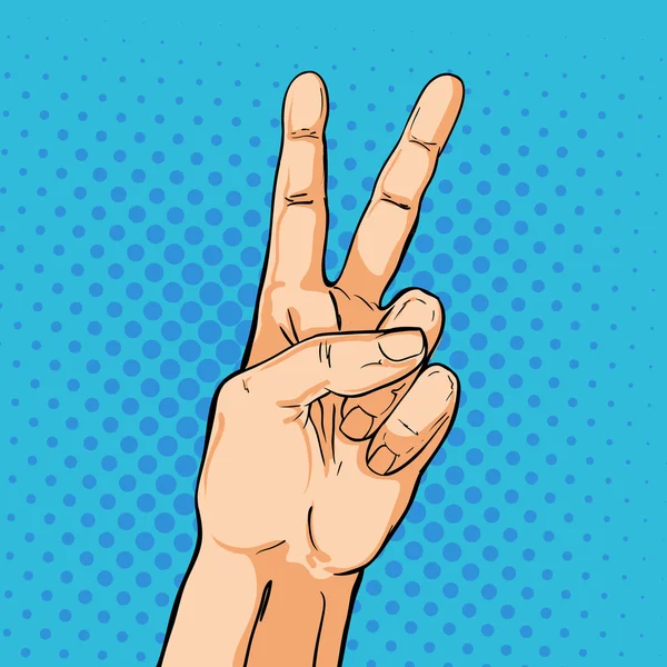 V Zeichen Hand. Finger, die zwei zeigen. Vektorillustration in der Pop Art — Stockvektor