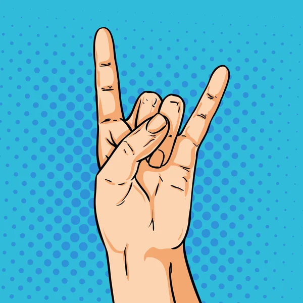Διάνυσμα χέρι shoving ροκ χειρονομία. Εικονογράφηση στο pop art comic — Διανυσματικό Αρχείο