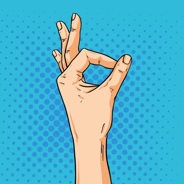 Διάνυσμα χέρι shoving εντάξει χειρονομία. Εικονογράφηση στο pop art comic — Διανυσματικό Αρχείο