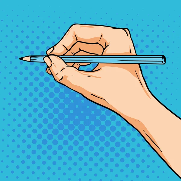 Wektor rysunek ręka z ołówkiem. Ilustracja w komiksie pop-artu — Wektor stockowy