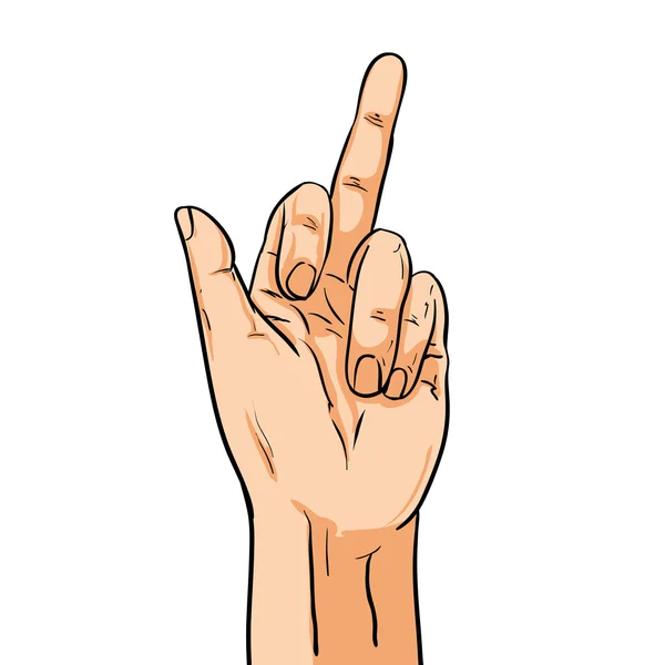 Mano vectorial empujando el dedo medio. Ilustración en estilo cómico — Vector de stock