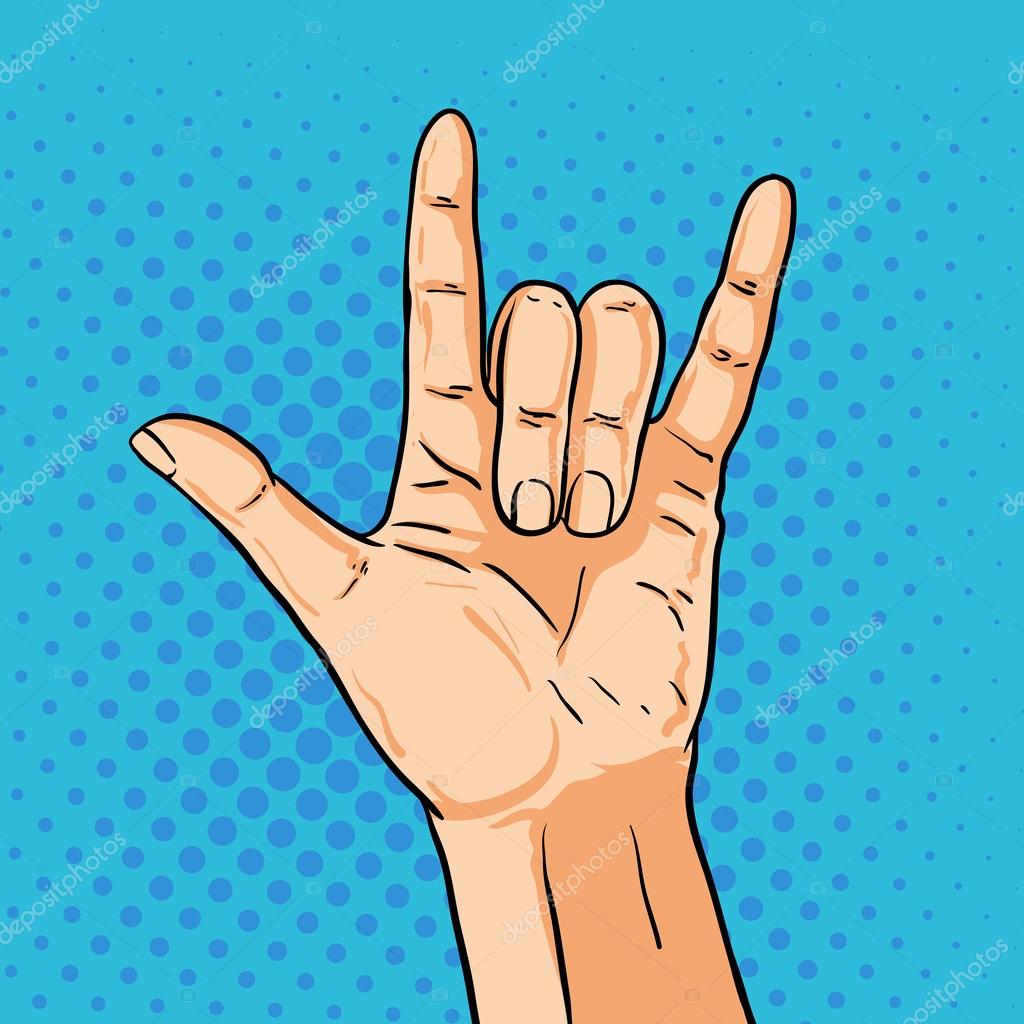 Vector hand shoving rock gesture. Illustration in pop art comic — Stock ...