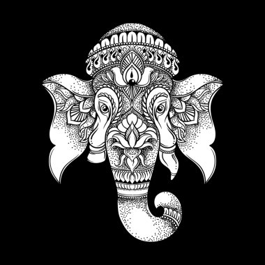 Elle çizilmiş fil kabile stili kafa. Hindu Lord Ganesha vektör