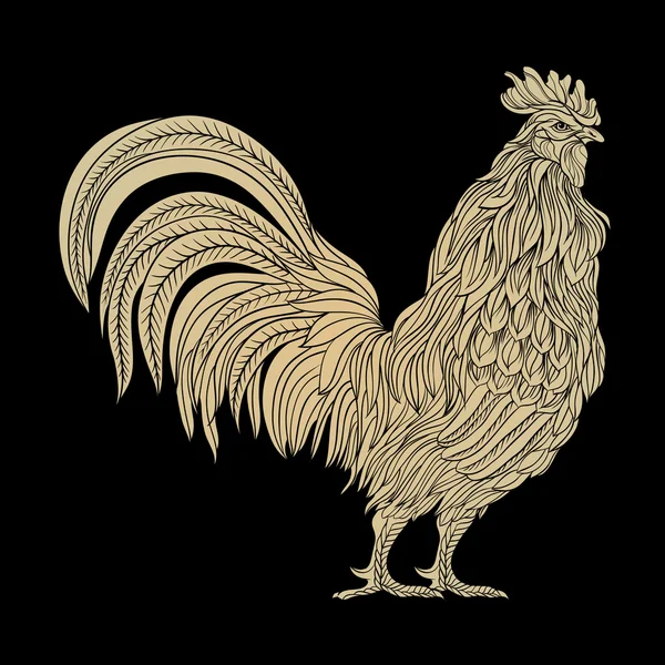 手里黑线条艺术样式绘制的公鸡。矢量图。中国农历新年的象征. — 图库矢量图片