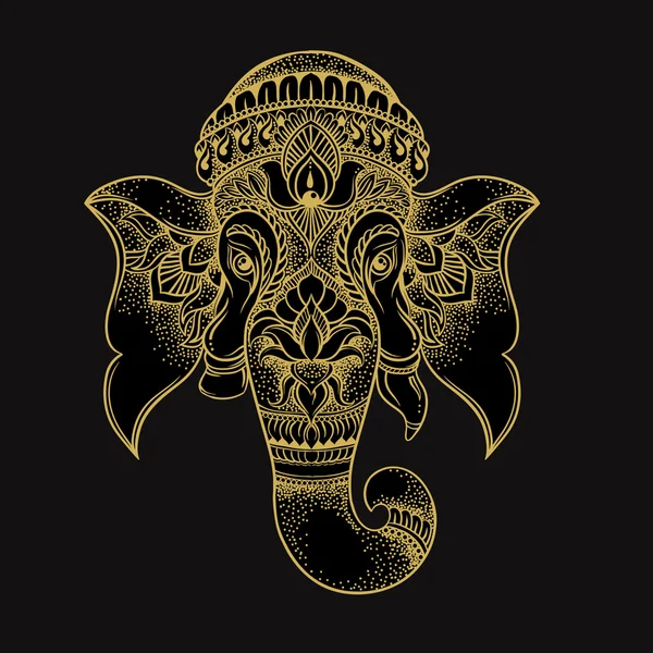 Cabeza de elefante dibujada a mano estilo tribal. Hindú Señor Ganesha vector — Vector de stock